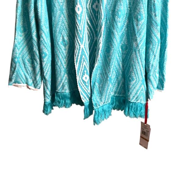 Ruby Rd Cardigan Women's SZ 3X Open Turquoise &White Fringe NWT Hem Long Sleeve - Picture 5 of 10